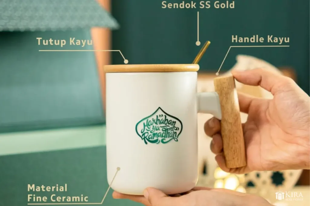 mug keramik handle kayu